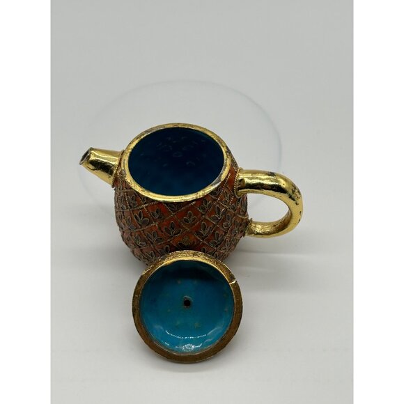 Vtg Pineapple Mini Teapot Cloisonne Enamel Colorful Tropical - Picture 5 of 9